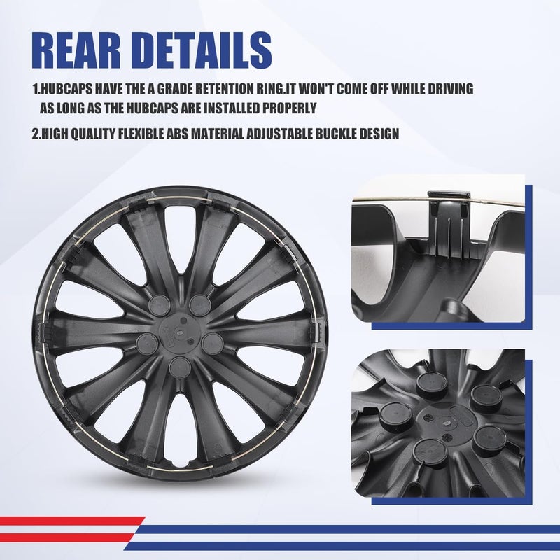 Winjet Hubcaps 16 Inch Wheel Covers for [2009-2025 Toyota Corolla] & [2009-2014 Toyota Matrix], Heavy Duty ABS Material, Only Compatible with Iron Hub - Steel Wheels (16 Inch Set of 4, Black Matte) - Image 5